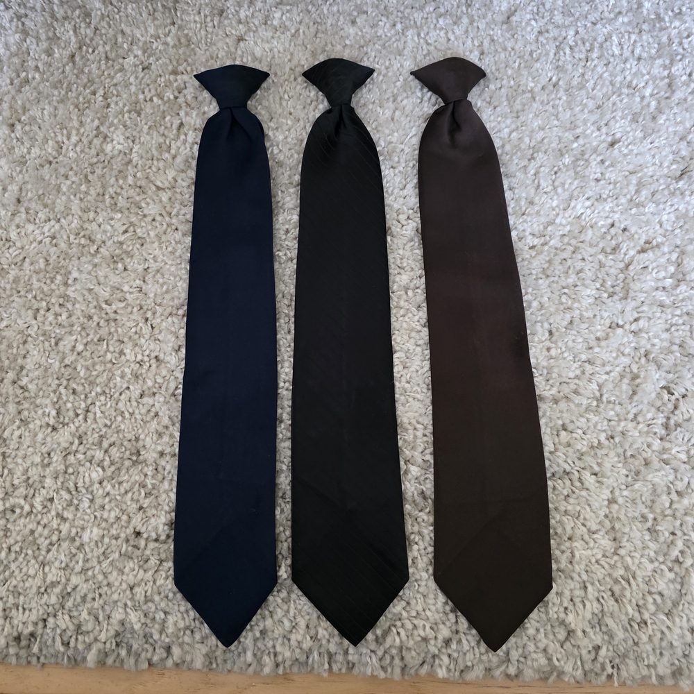 Classic Solid Satin Necktie Set - Navy, Black & Brown